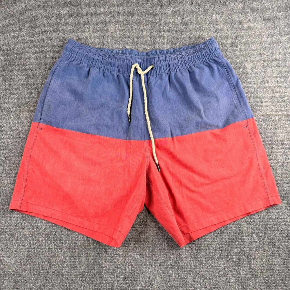 Fair Harbor Mens XL Blue Red Colorblock Swim Trunks Recycled‎ Polyester Shorts
